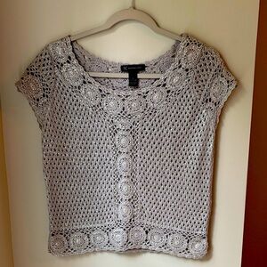 INC Silver Crochet Cap Sleeve Sweater